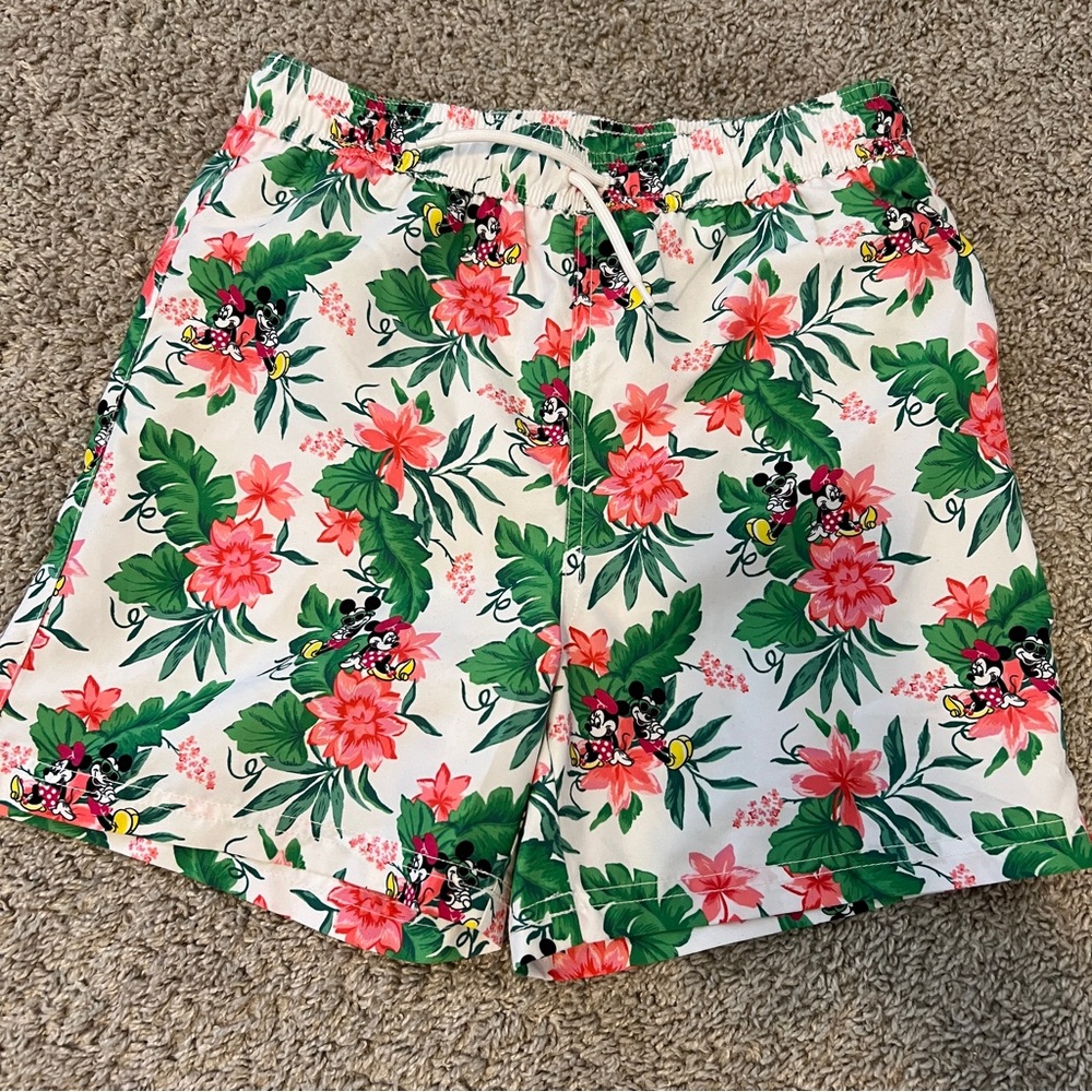 Disney x Janie and Jack Floral Boys Mickey Swim Trunks - Green and Pink